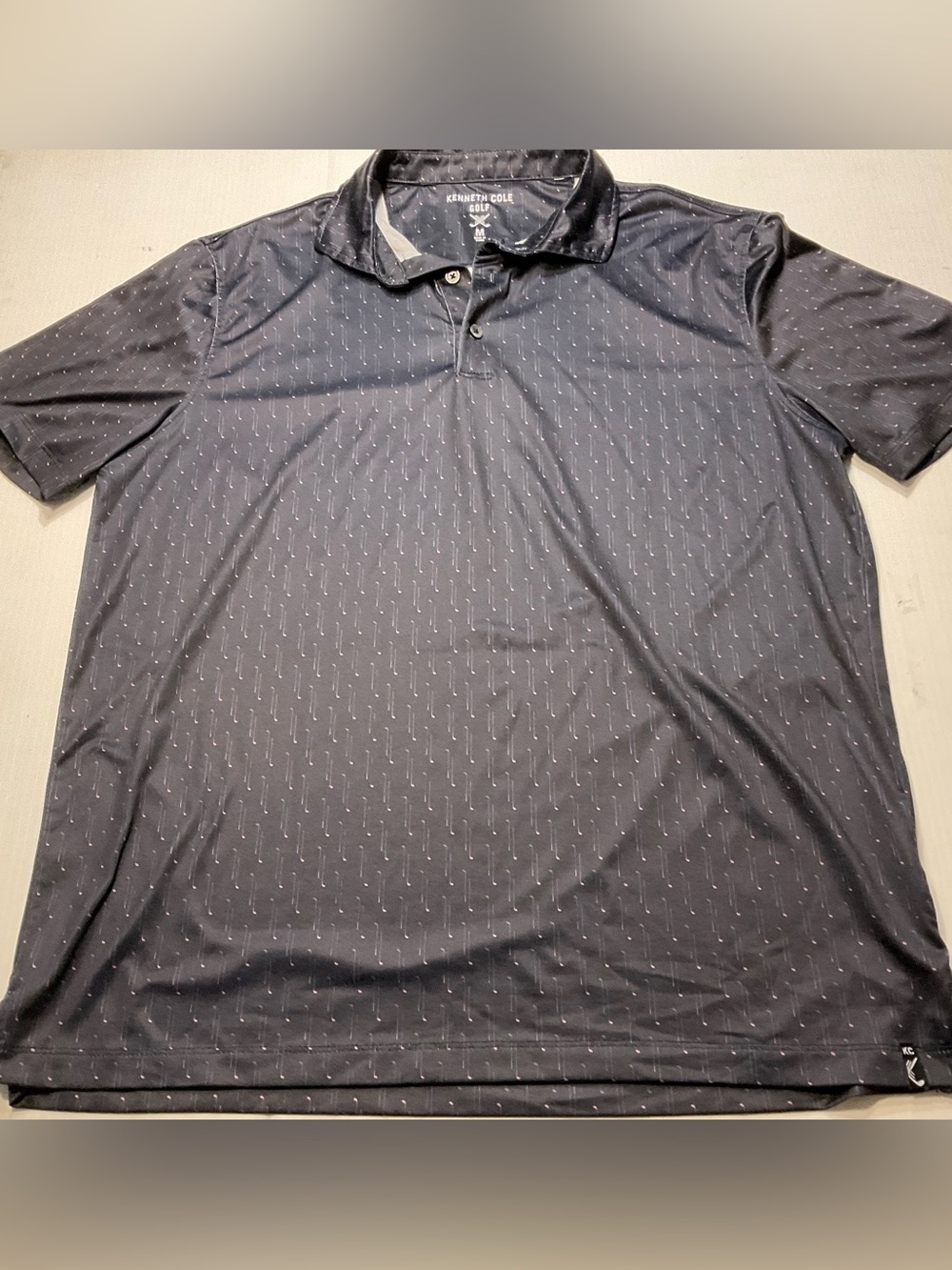 Kenneth Cole Golf Polo Men Sz M Golf Club Print Navy Blue/Black Performance